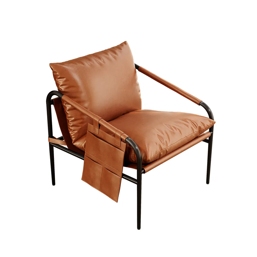 Mid-Century PU Leather Accent Chair Armchair with Metal Leg in Black & — image 8