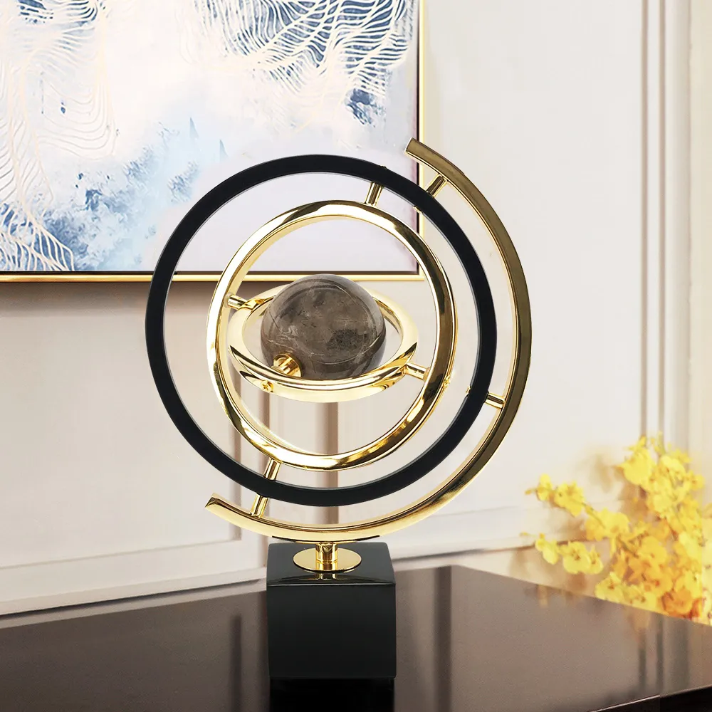 Modern Sculpture Decor Abstract Art Decoration Metal Globe Ornament Living Room Decor with Rectangle Stand — image 4