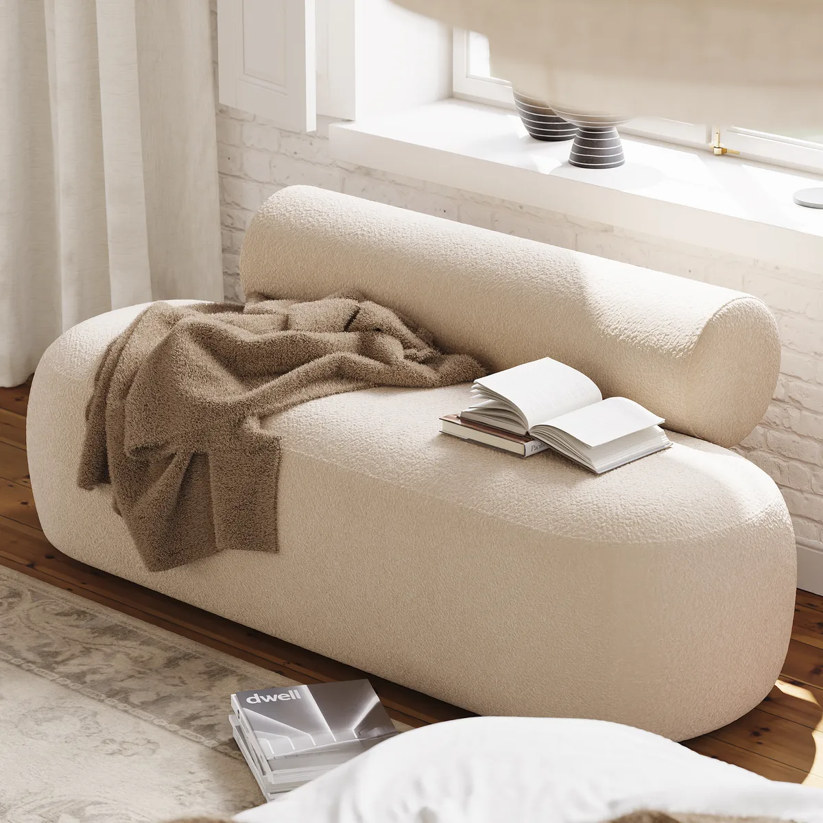 53"W Modern Boucle Bedroom Bench Chaise Lounge with Back — image 6