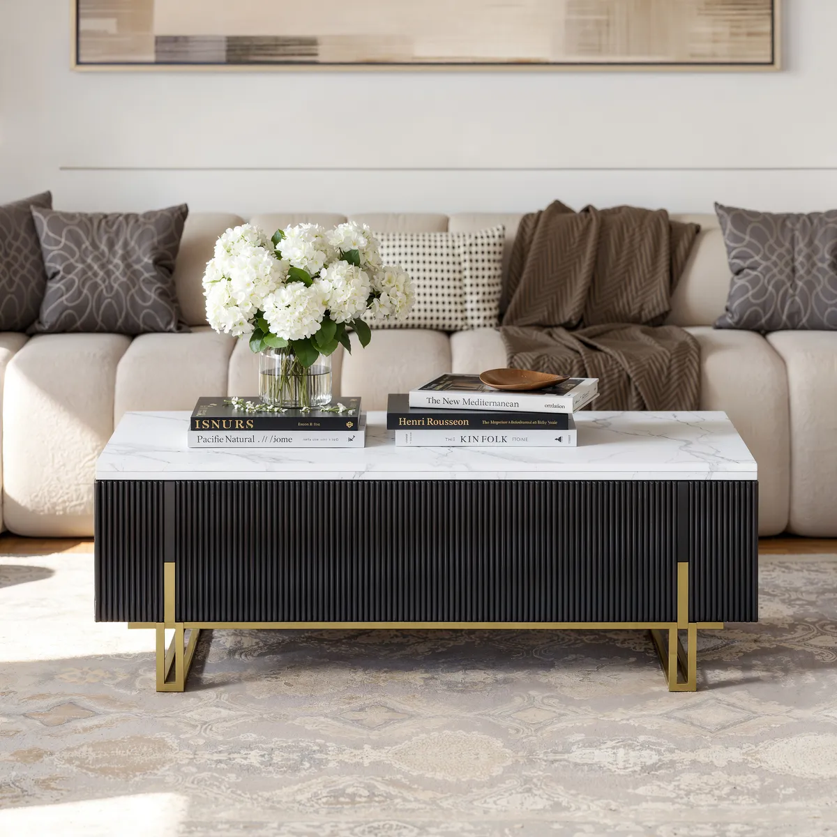 47.2" Fluted Lift-Top Coffee Table with 2 Drawers — image 14