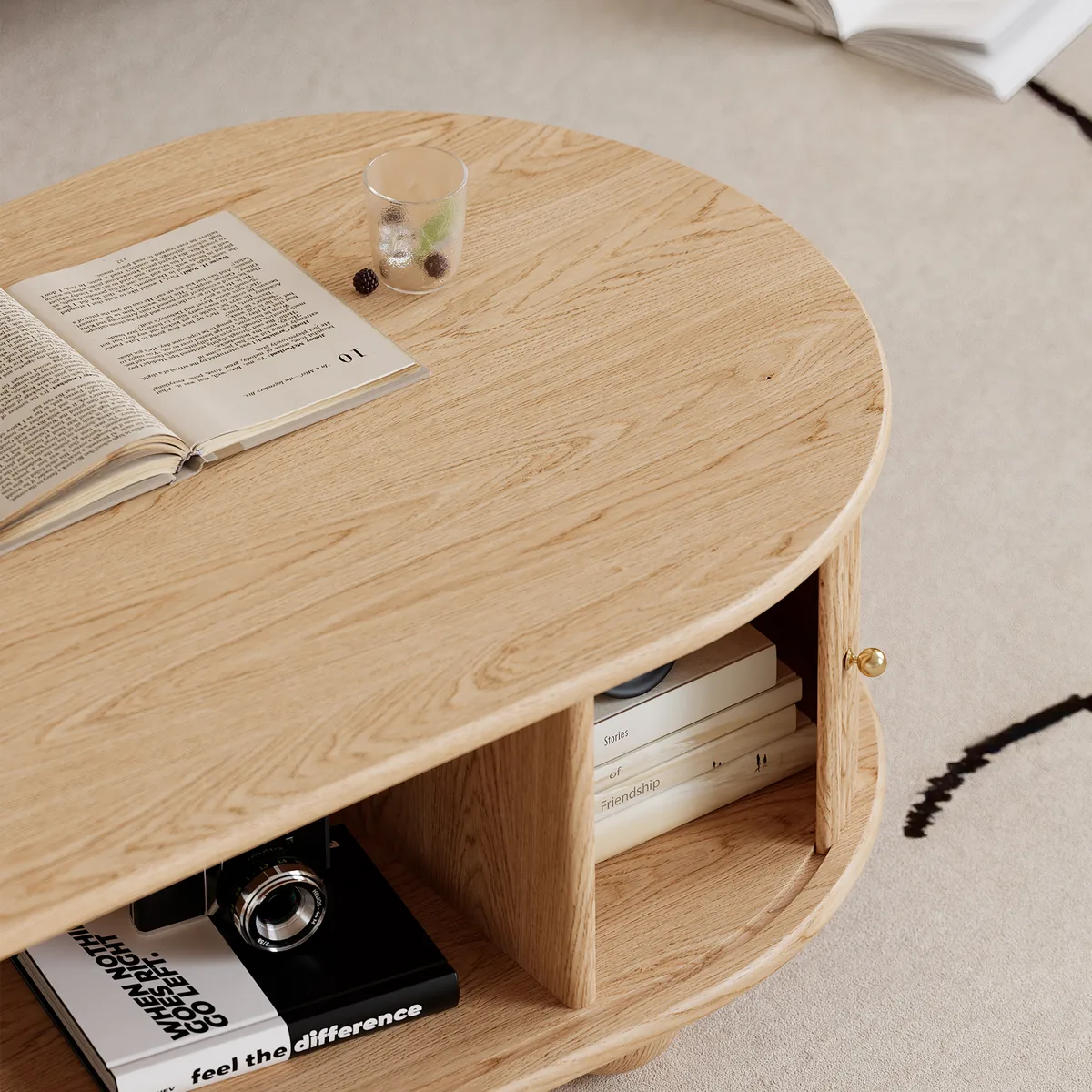 47" Tambour Door Solid Wood Coffee Table with Storage Oval — image 7