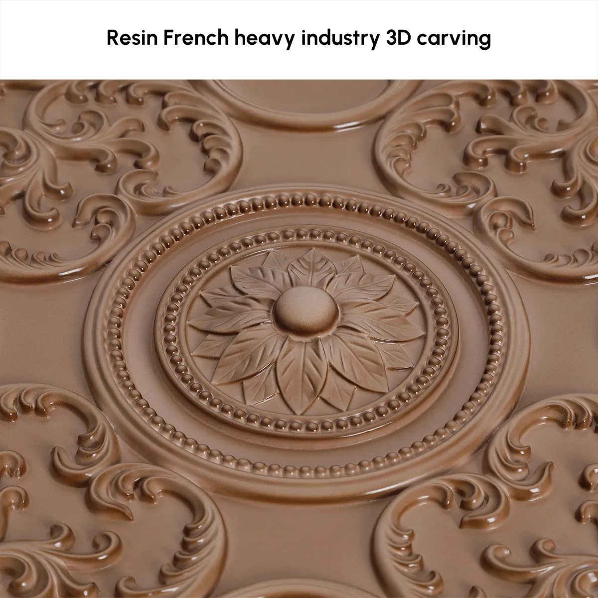 French Elegant White Resin 3D Carved LED Dimmable Flush Mount Ceiling Light — image 5