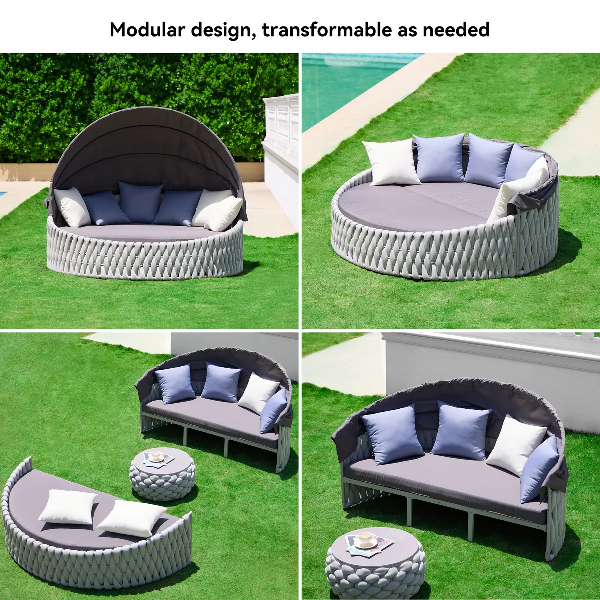 Cocaro Round Garden Polyrattan Sun Island with Roof and Weatherproof Cover — image 6