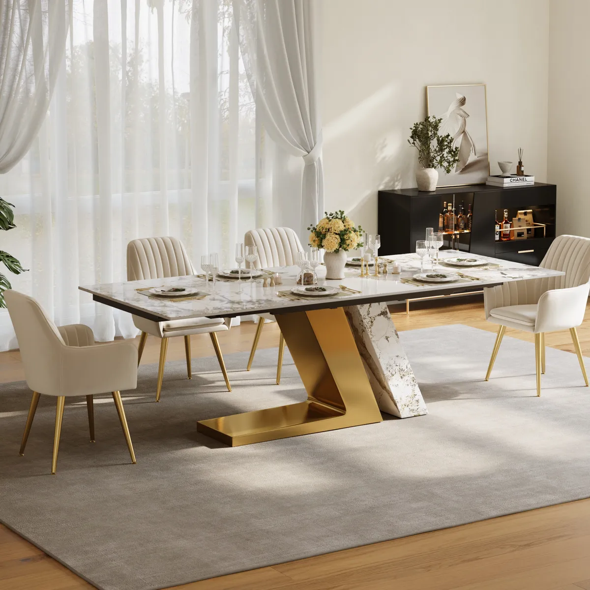 78.7-94.5" Modern Extendable Sintered Stone Dining Table Seats 6-10 People — image 4