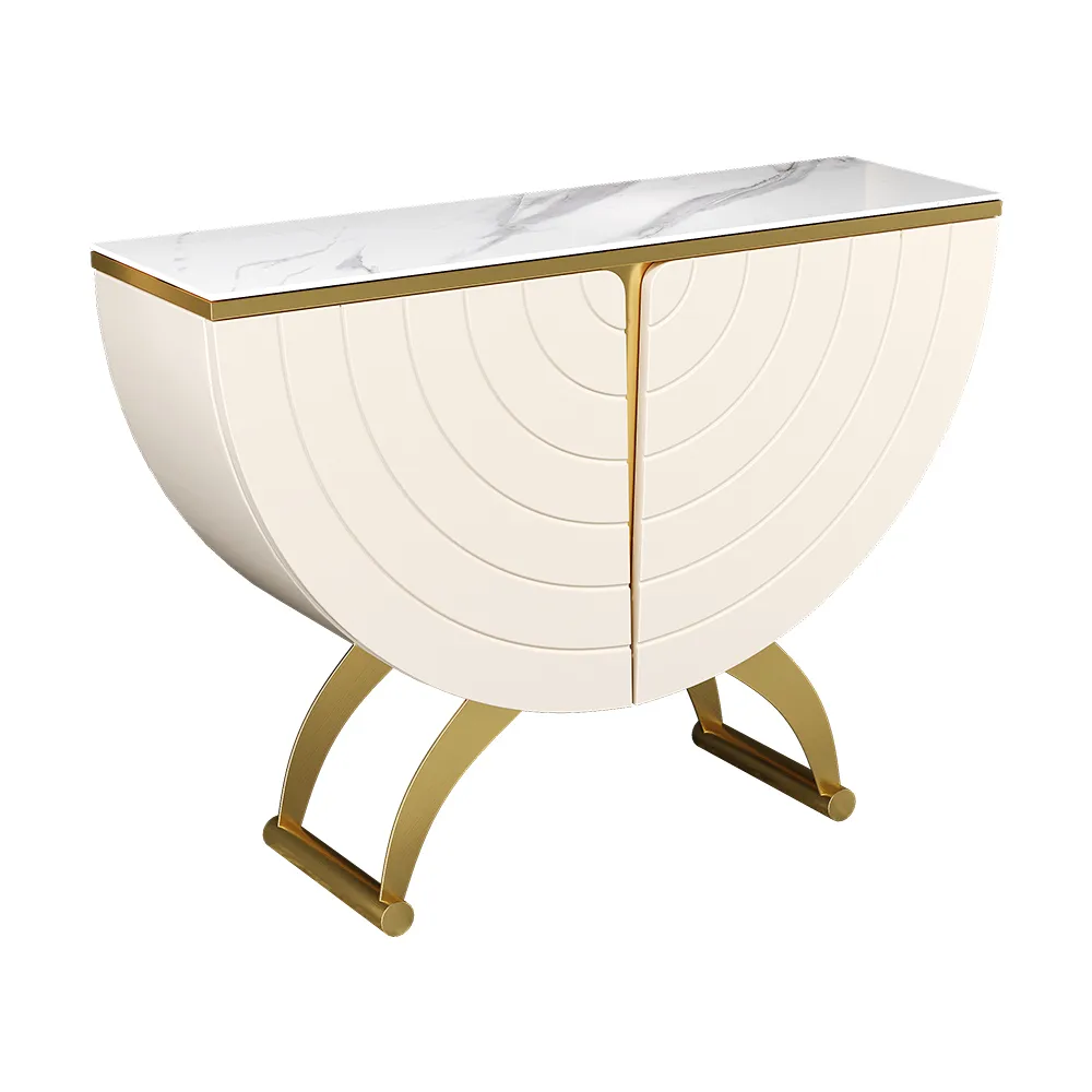 Modern Gold Console Table Sintered Stone Top Entryway Storage Cabinet with Doors — image 6