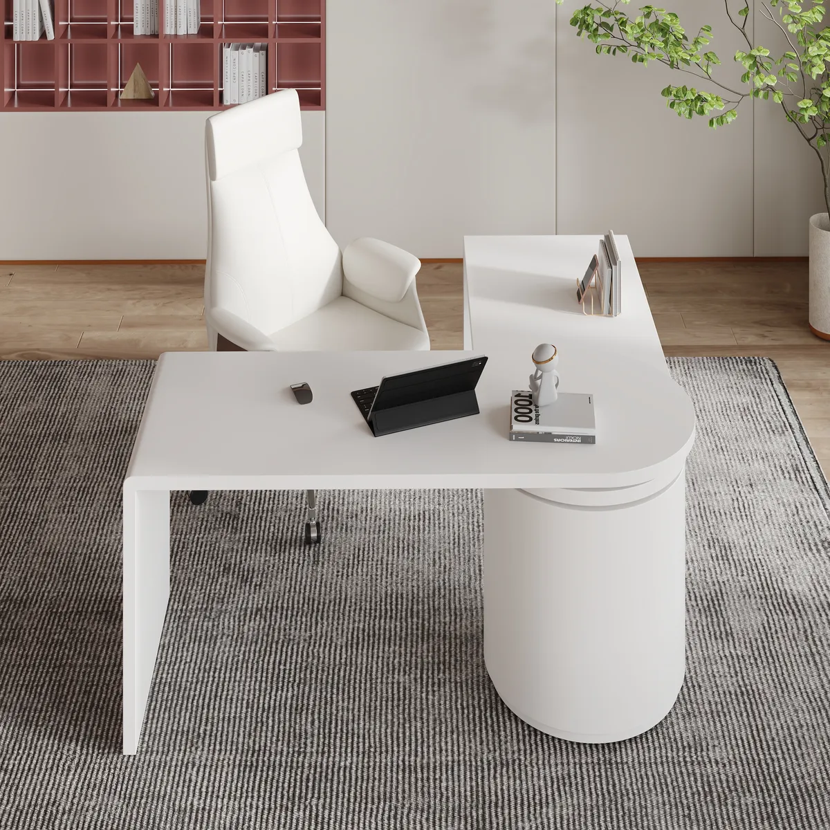 Modern 60" L-Shaped Walnut Office Desk with Drawers, Rotating Design — image 6