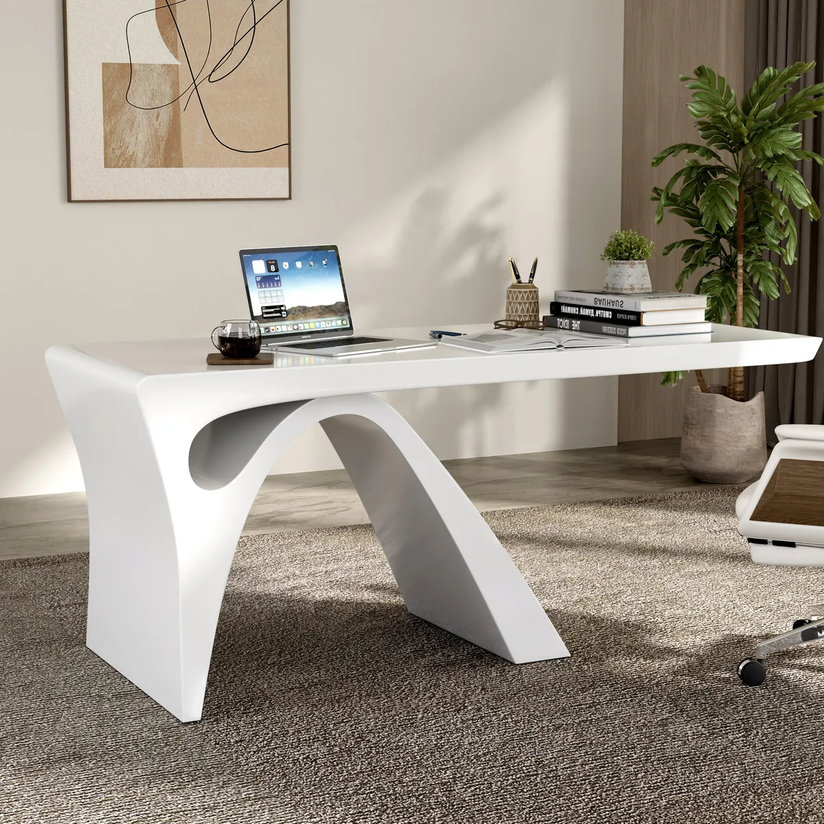 Modern 55" Rectangular Black Writing Desk with Arched Base — image 26