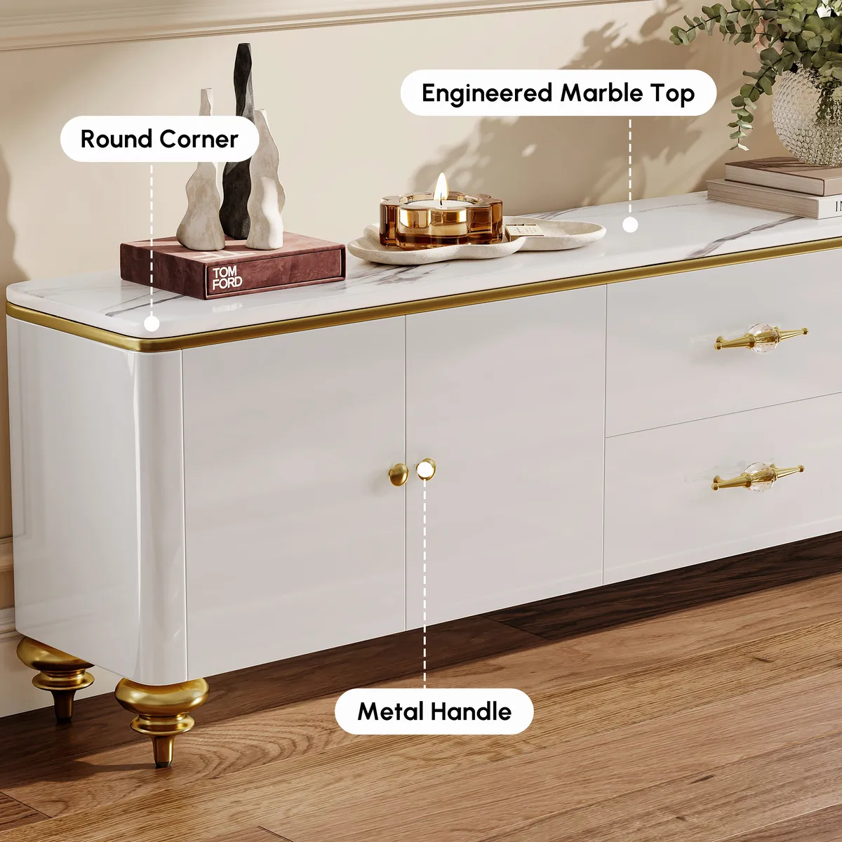 Chift Modern Black TV Stand 4-Door 2-Drawer Luxurious Media Console for TVs Up — image 18