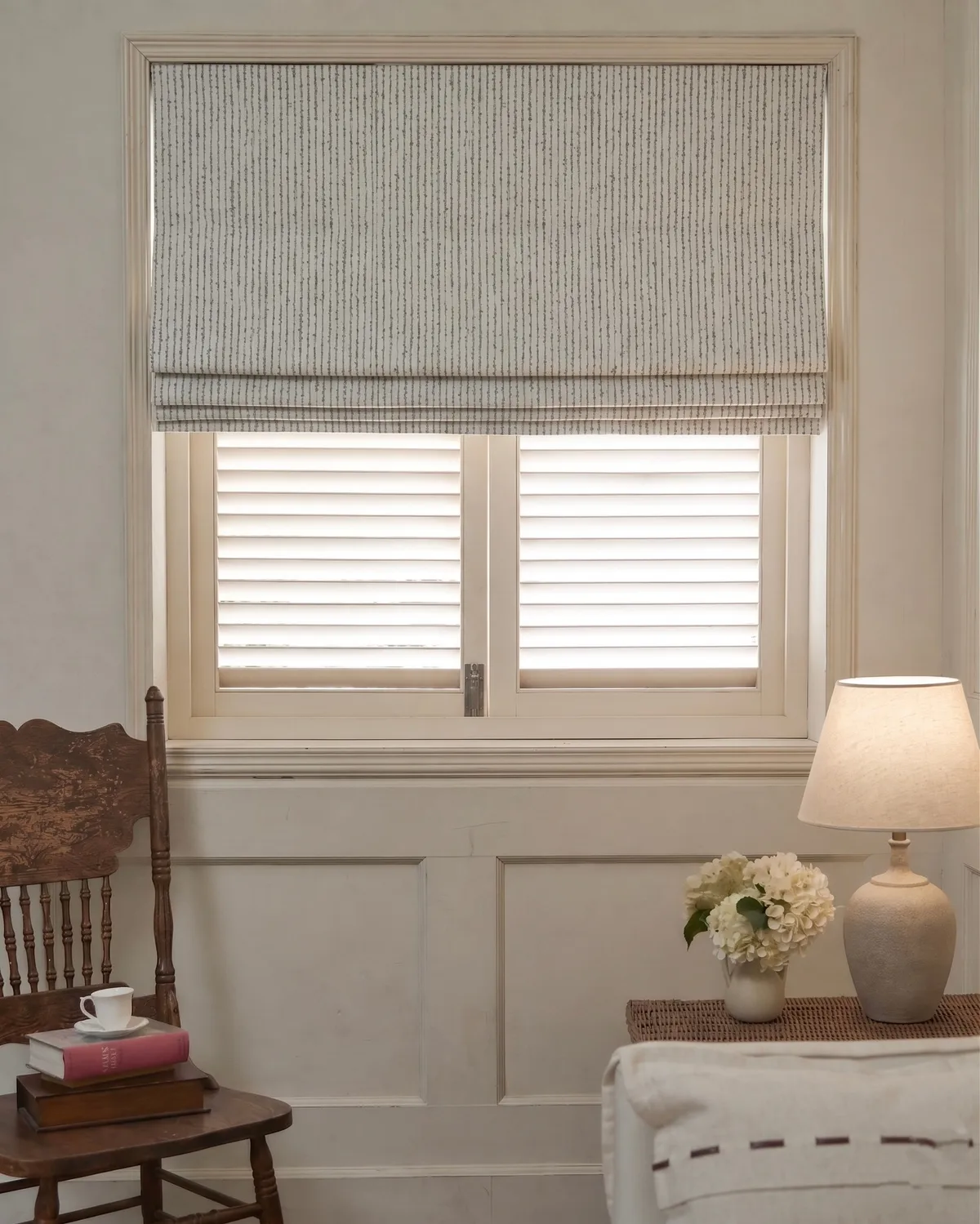 Liwa Flat Fold Linen Blend Striped Cordless Custom Roman Shade — image 5