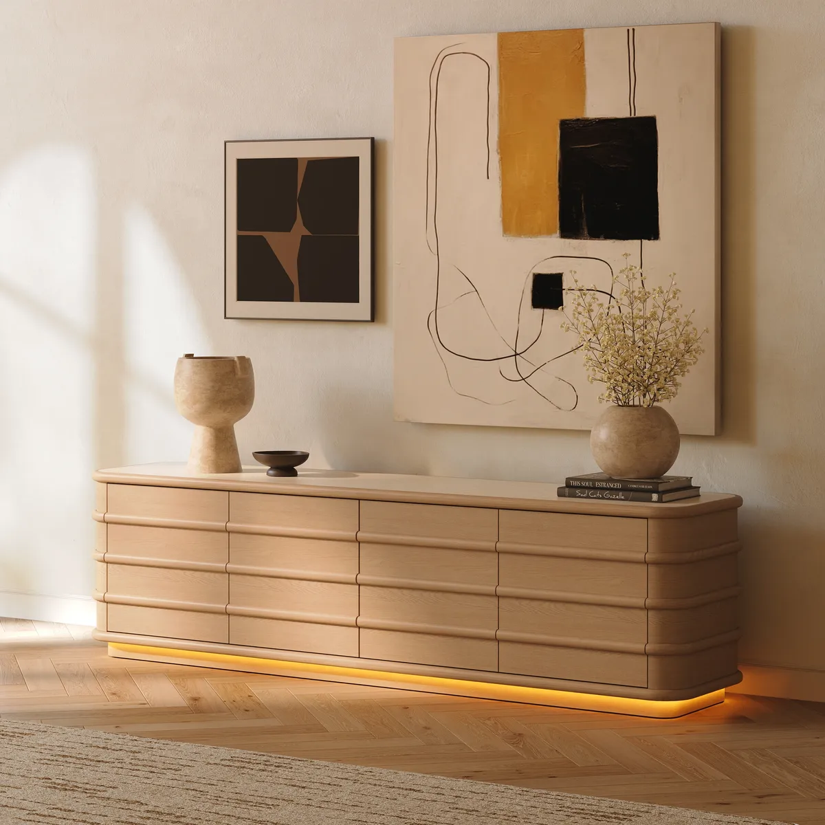 80" Ash Wood TV Stand with Sintered Stone Top — image 15