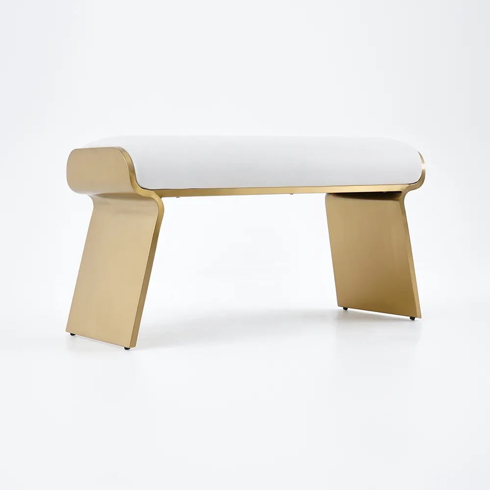 Beige Modern Stainless Steel Bench Leath-Aire Upholstered Bedroom — image 15