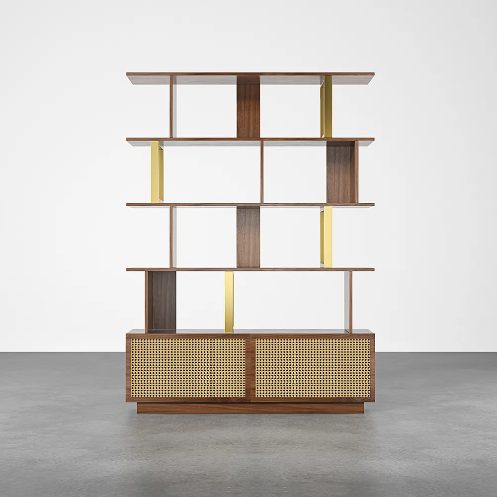 5-Tier Black Wood Bookshelf with 2 Doors Modern Bookcase in Gold Finish — image 26