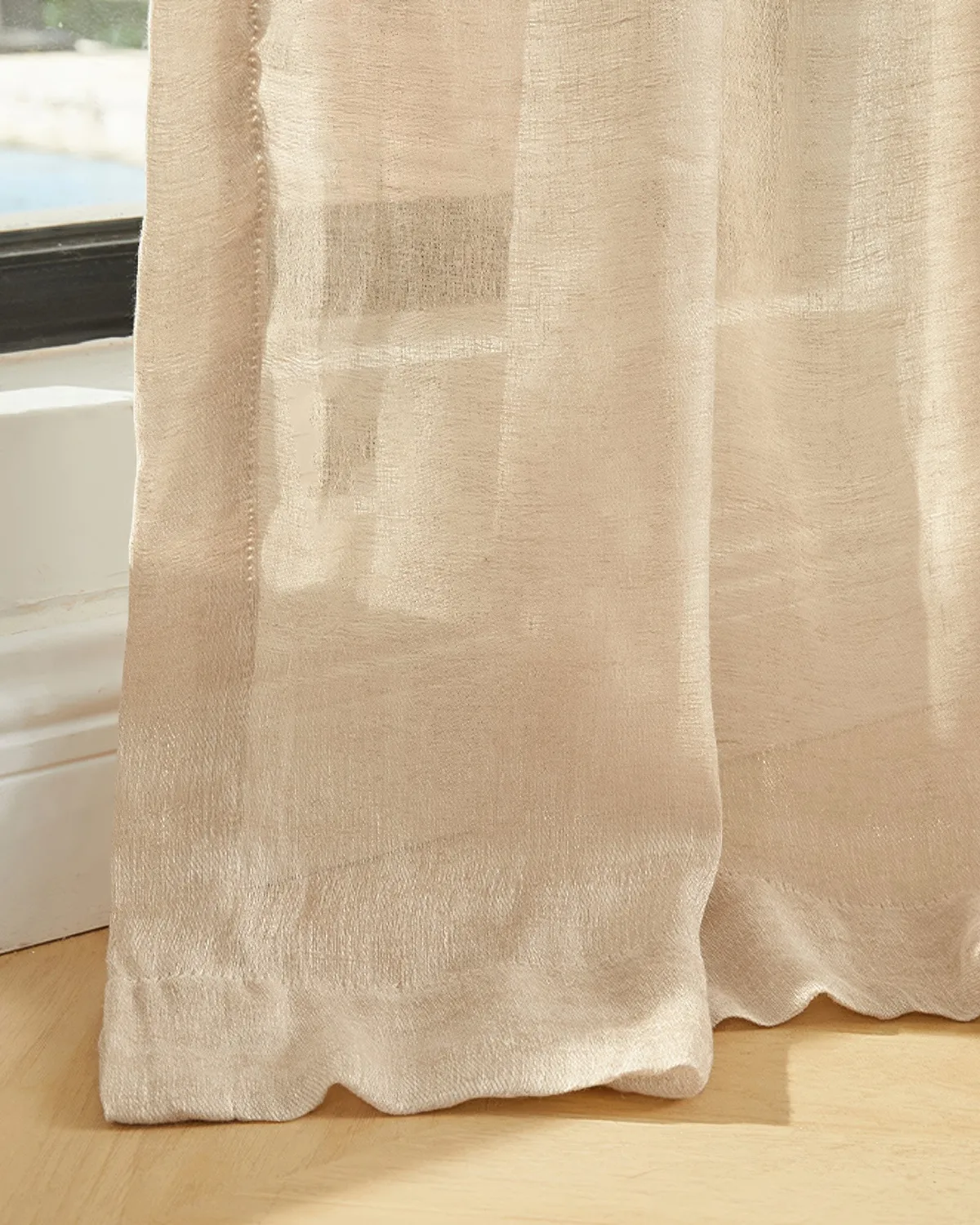 Silhouette 34 x 109 Inch Double French Pinch Pleat Sand Linen Woven Sheer Curtain — image 4