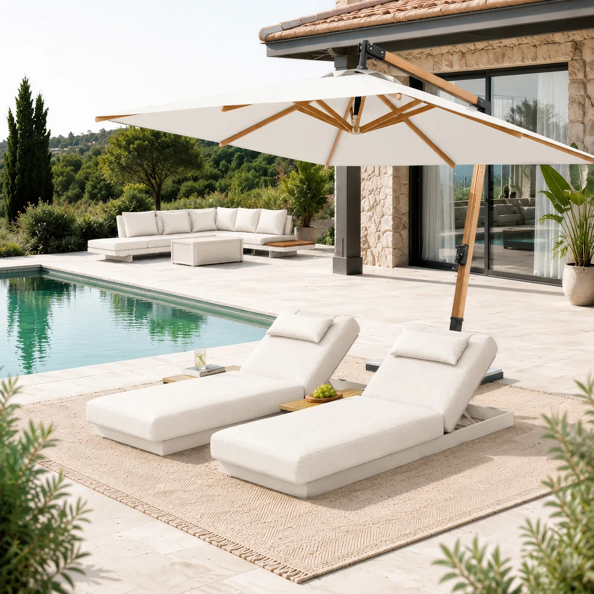 Tevara Single Outdoor Teak & Aluminum Adjustable Chaise Lounge with Black Cover — image 13