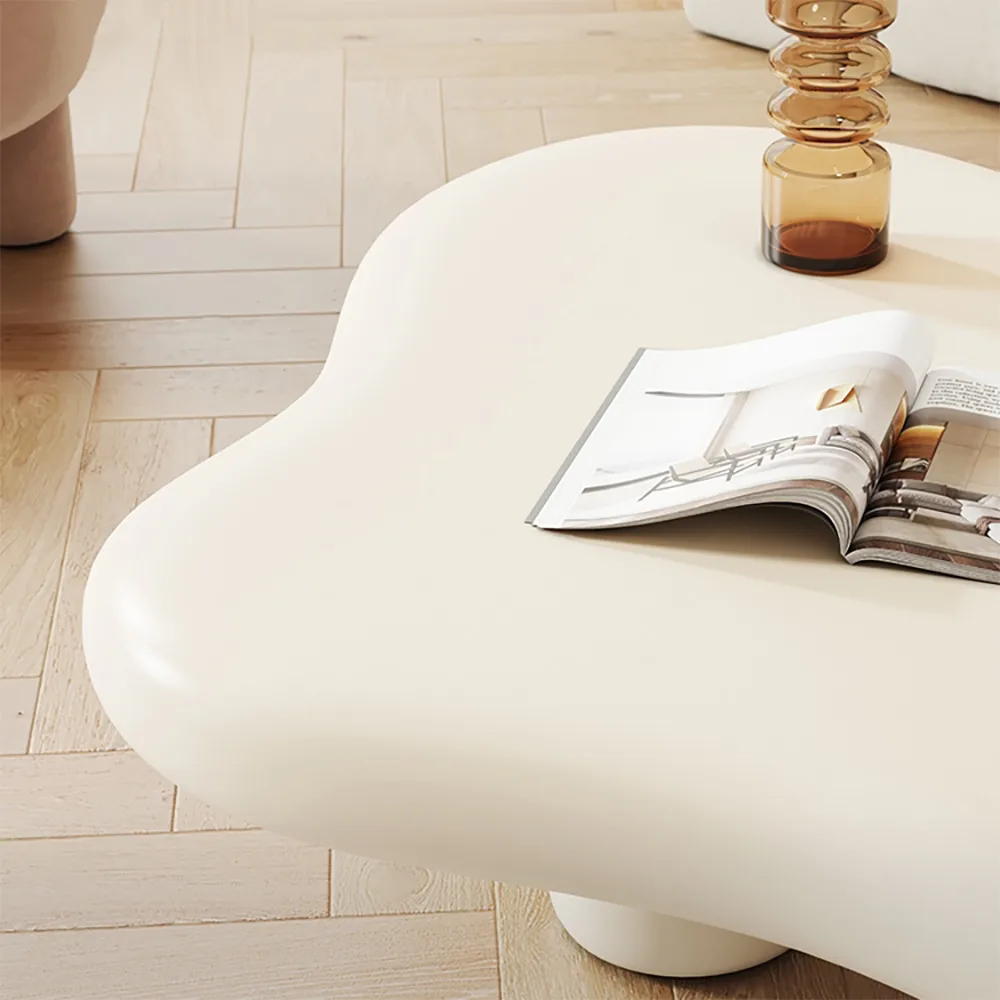 39" Modern Matte Wood Abstract Coffee Table in Off White with 4 legs — image 6