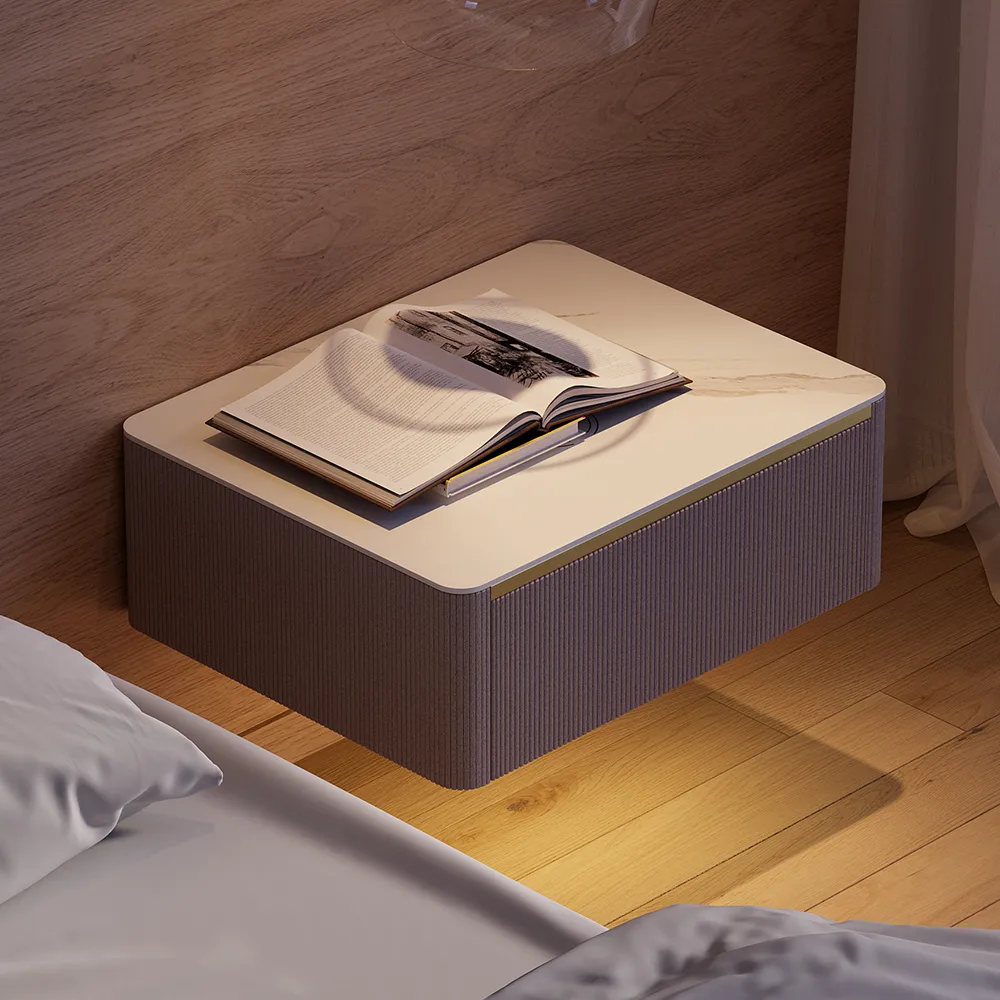 Modern Floating Corduroy Smart Nightstand Bedside Table with Light — image 16