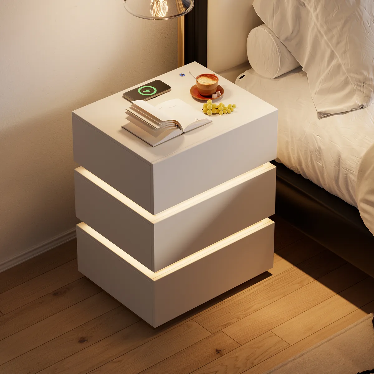 Bedroom Nightstands & Vanity Desk Set 2 LED — image 17