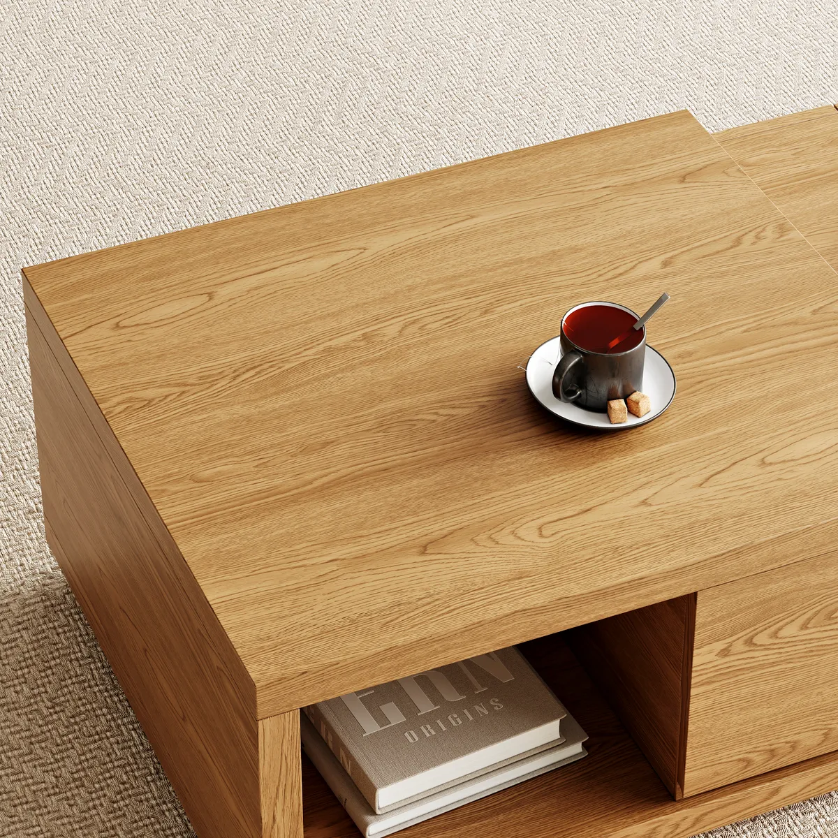 Quoint 68.9" Modern White Coffee Table Retracted & Extendable with 2-Drawer — image 18