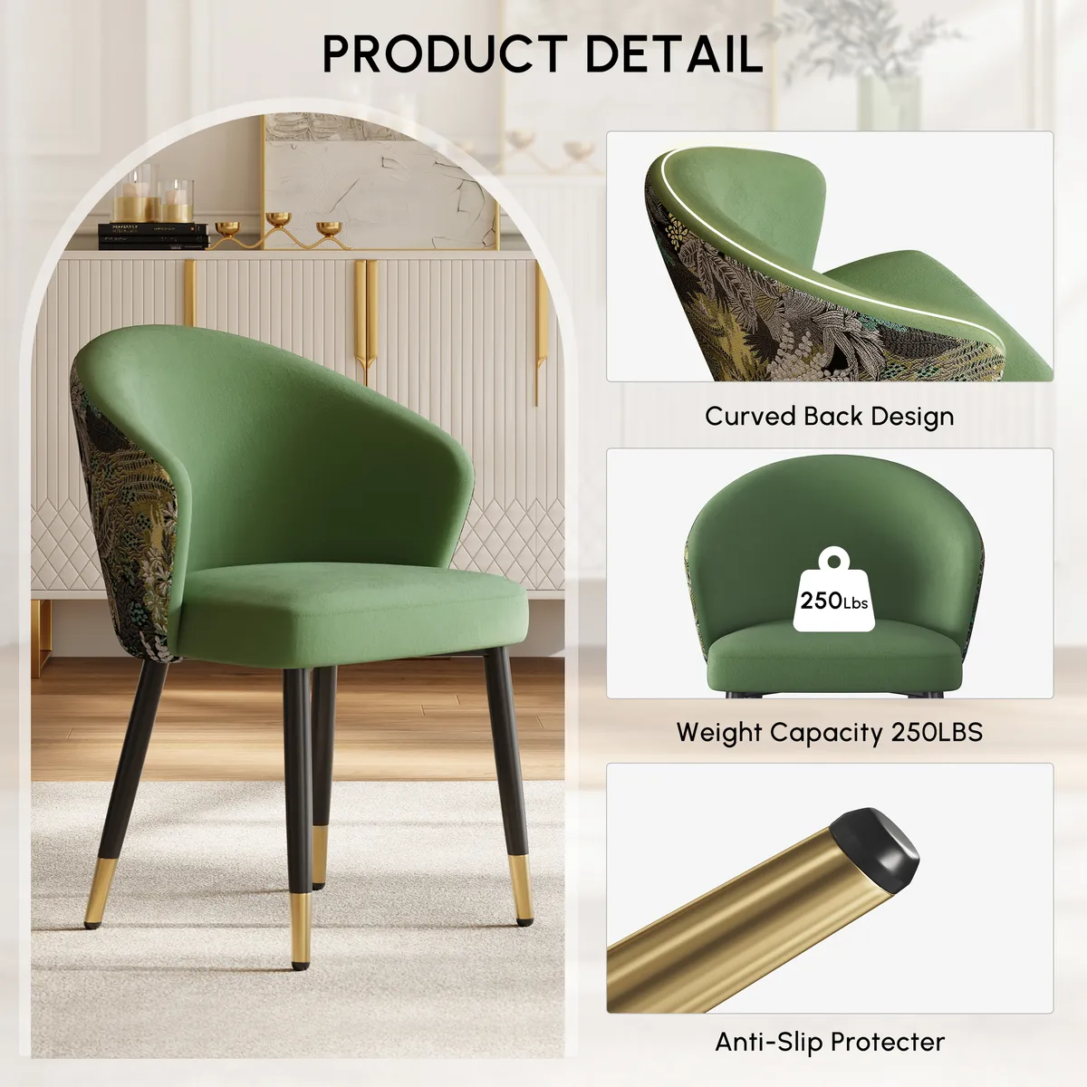 Modern Velvet Dining Chairs Upholstered Blue Dining Room Chairs with Arm — image 8