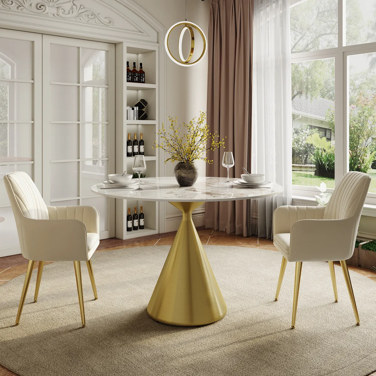 39" Modern Sintered Stone Dining Table Set with 2 Chairs — image 9