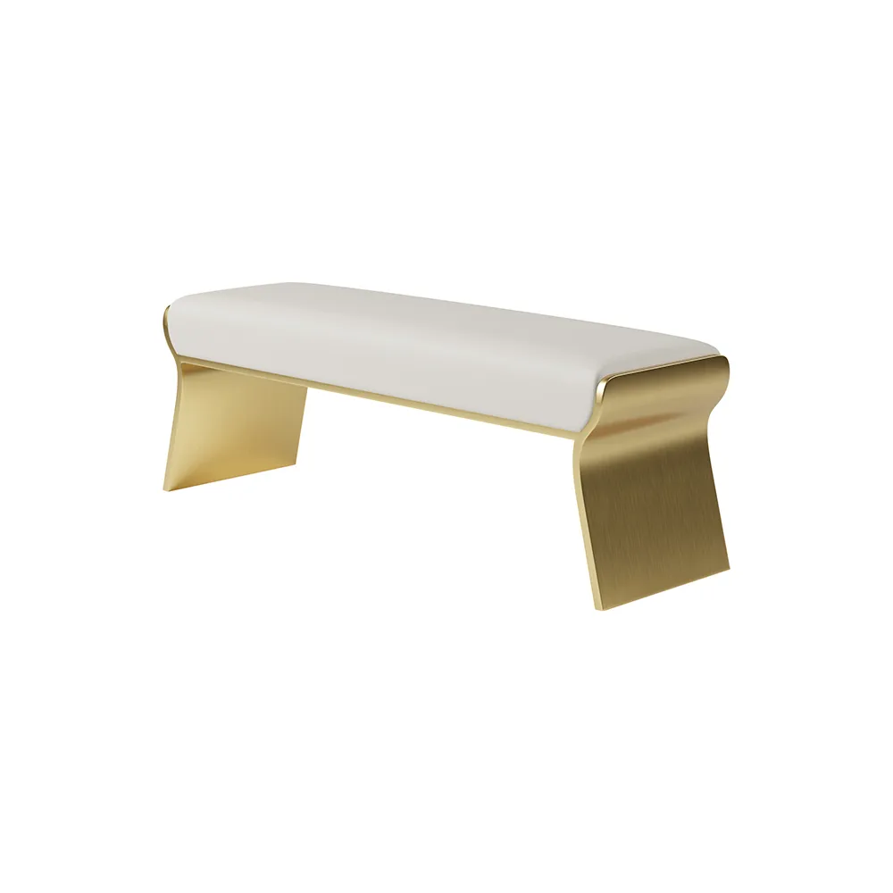 Beige Modern Stainless Steel Bench Leath-Aire Upholstered Bedroom — image 6