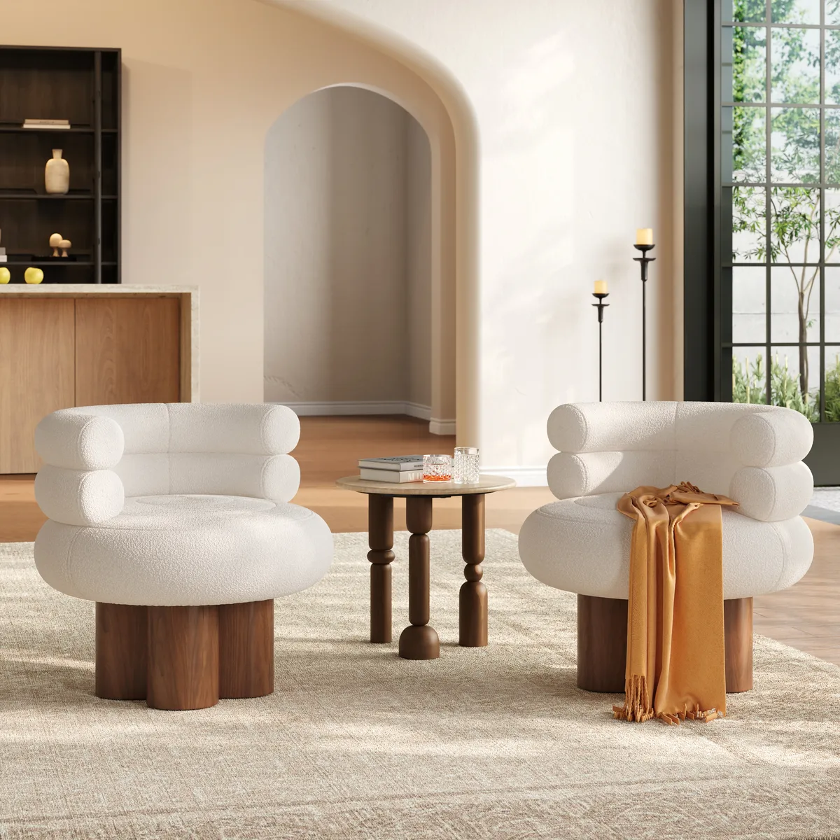 Swivel Solid Wood Base Accent Chair Boucle Armchair for Living Room in White (28" Wide) — image 6