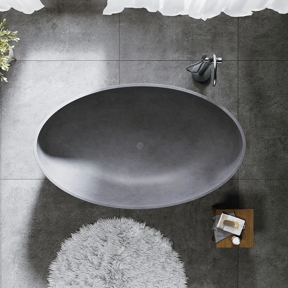 63" Industrial Concrete Soaking Bathtub Oval Cement Freestanding Bathtub — image 9