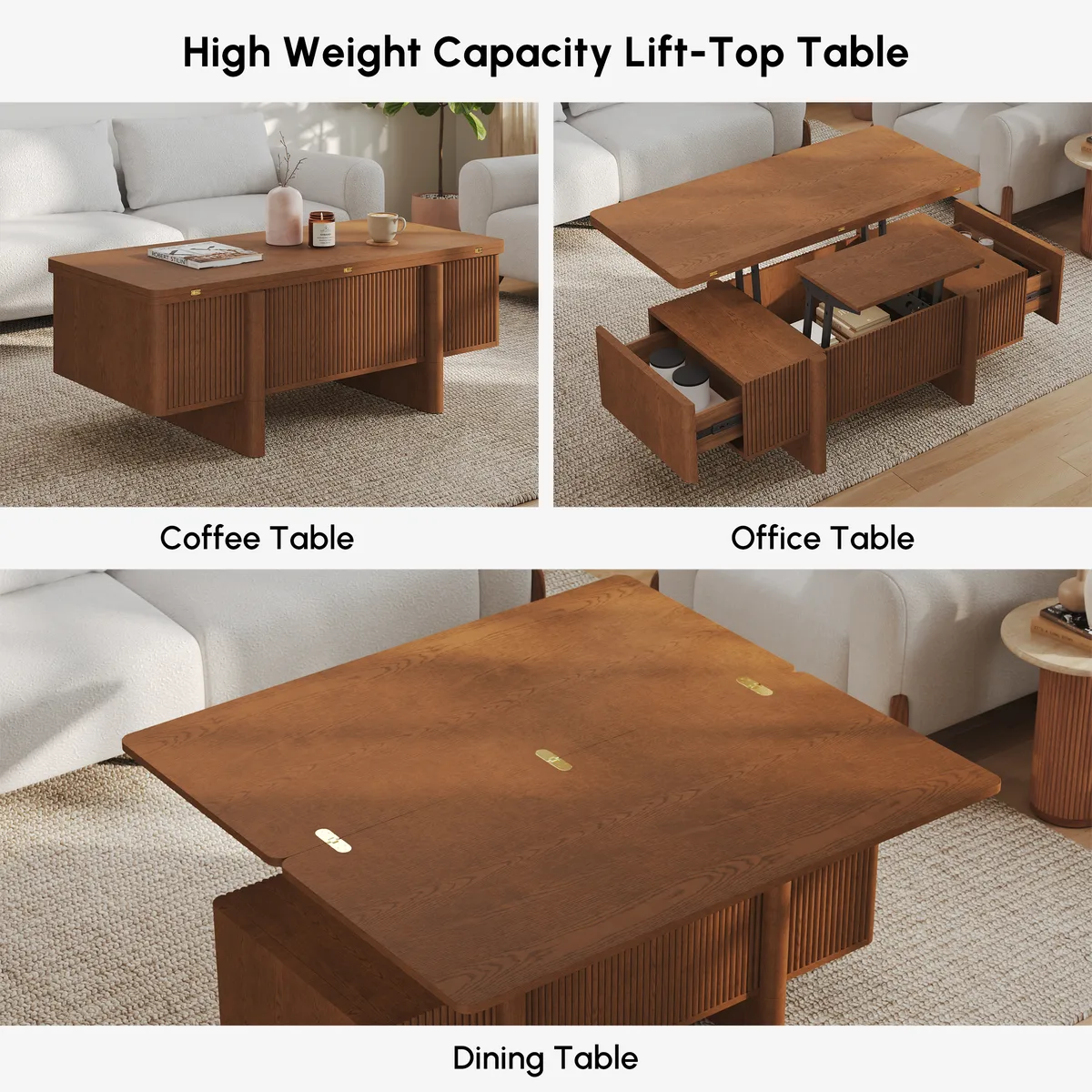 47" Fluted Lift-Top Walnut Coffee Table with 2 Drawers — image 8
