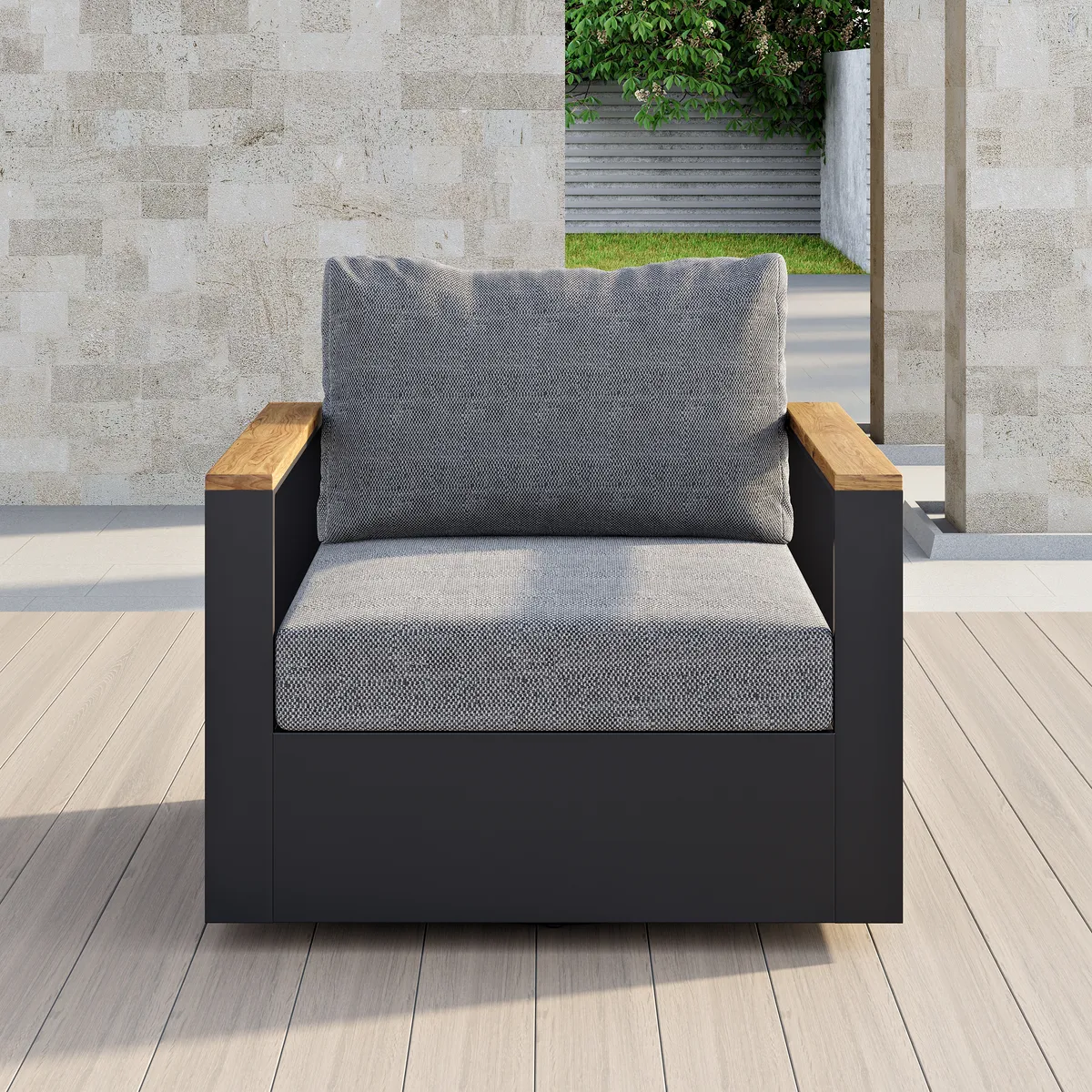 Tevara Teak & Aluminum Outdoor Swivel Chair Modern Yard & Patio Furniture in Gray Cushion Included — image 14