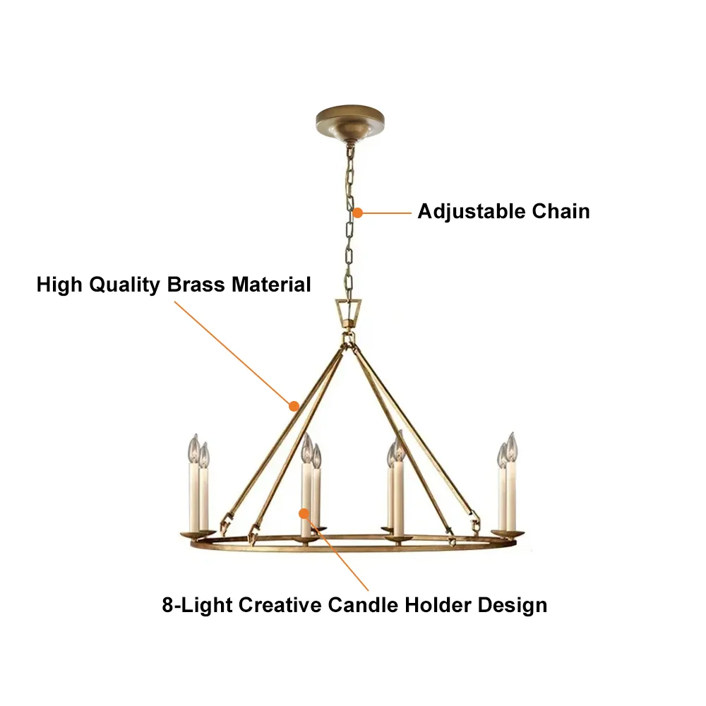 35" Rustic Gold Wagon Wheel Chandelier Antique Brass Round Metal Ceiling Light with Candle-Style Bulbs — image 6