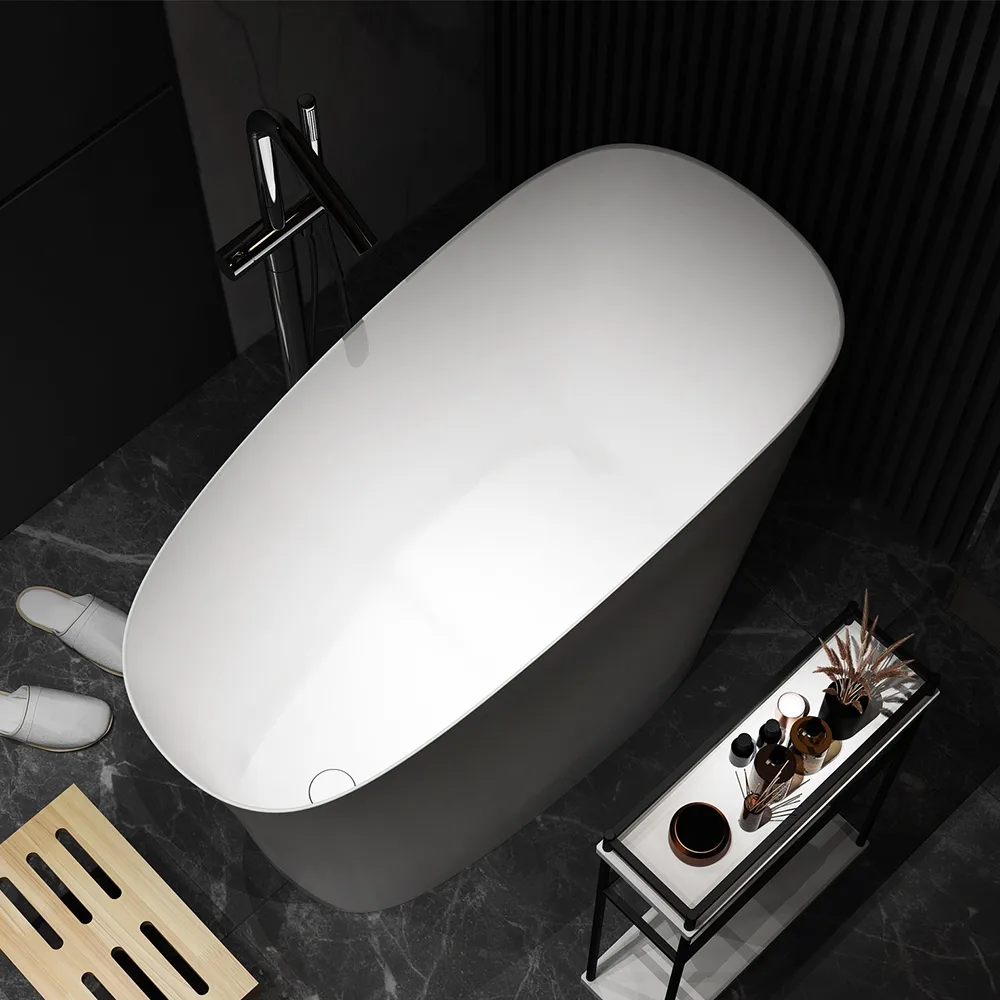 47" Japanese Irregular Freestanding Stone Resin Soaking Bathtub, Marble Look — image 10