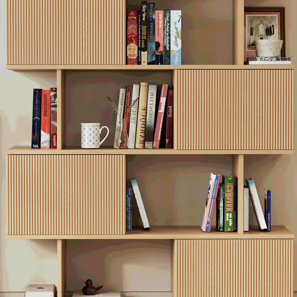 Modern 60" Black Standing Office Desk & Sliding Door Etagere Bookshelf — image 19