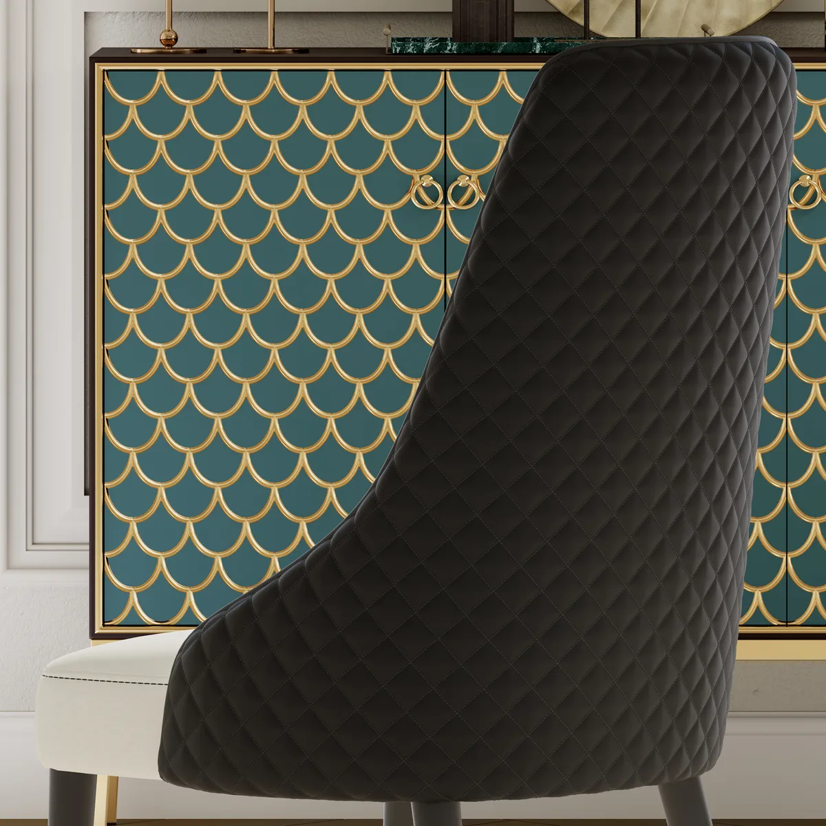 Diamic Black Faux Leather Dining Chairs with Upholstered — image 10