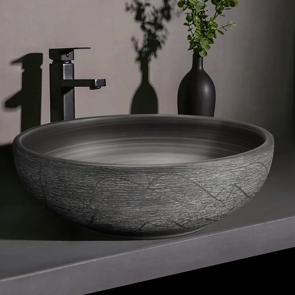 15.7" Ceramic Round Bathroom Vessel Sink Retro Washbasin — image 8