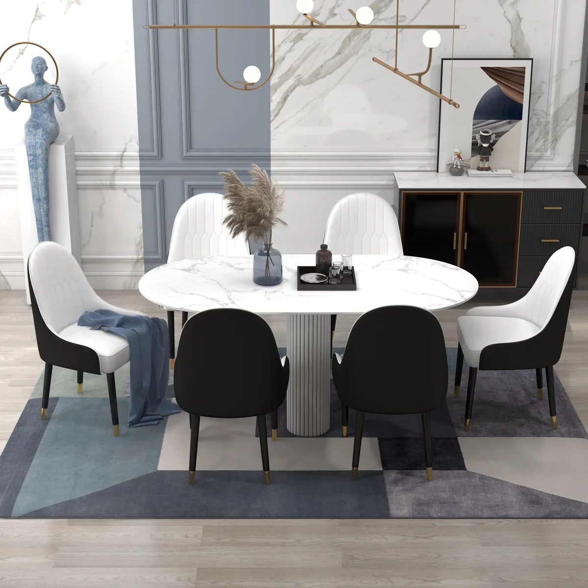 Darg Modern PU Leather 6-Piece Dining Chairs in White & Gray with Metal Legs — image 20