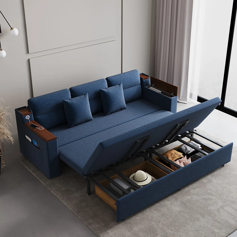 King Size Daybed with Trundle Linen Pull Out Sofa Bed — image 2
