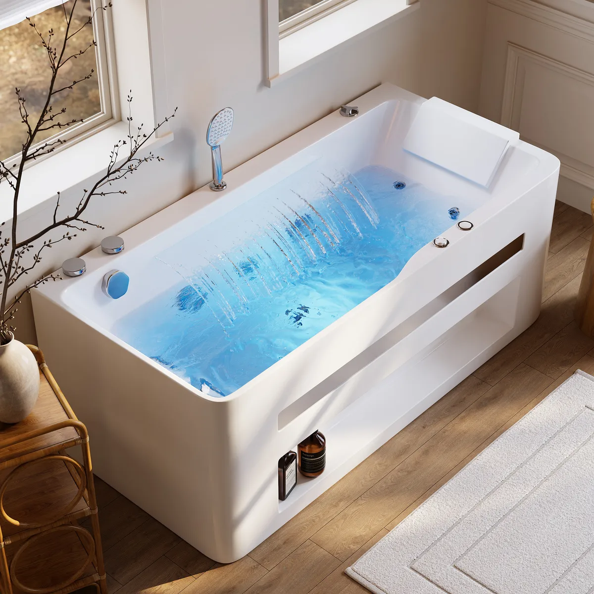 59" Whirlpool Bathtub with Thermostatic Control & Massage Jets & LED Lighting — image 3