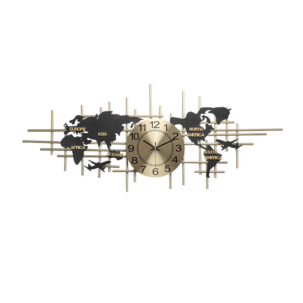 38" Modern Metal Large Map Wall Clock Decor Creative Silent Clocks Art for Living Room — image 5