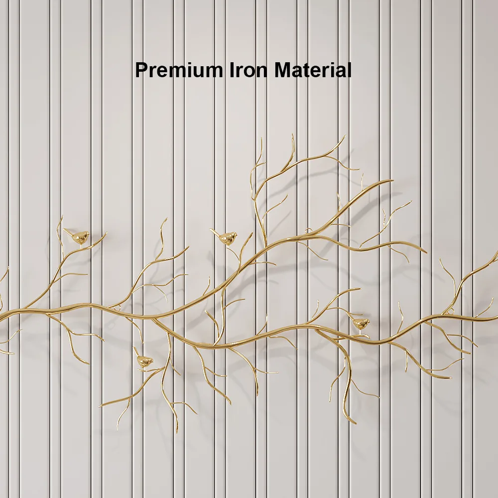 Luxury Creative Metal Branch & Birds Wall Decor Home Art in Gold in Living Room — image 9