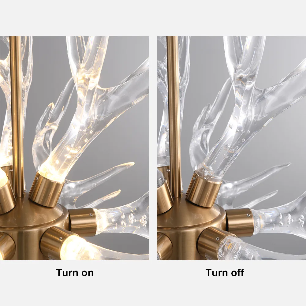 Deer Horn Antler Style 9-Light Ceiling Chandelier LED Gold Lighting — image 6