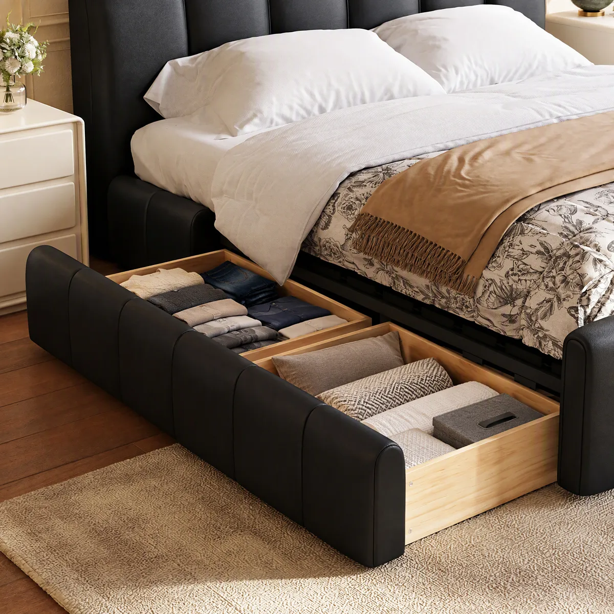 Humply Queen Faux Leather Storage Bed with Drawers — image 10