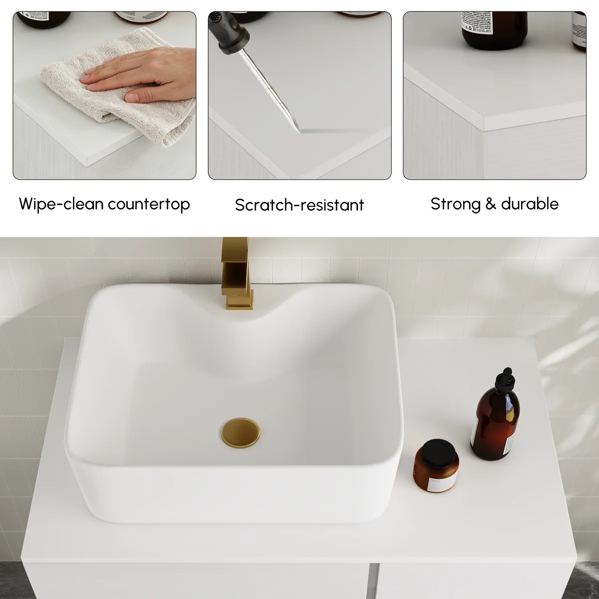 31.5" Walnut Floating Bathroom Vanity Left Offset Ceramic Vessel Sink — image 18