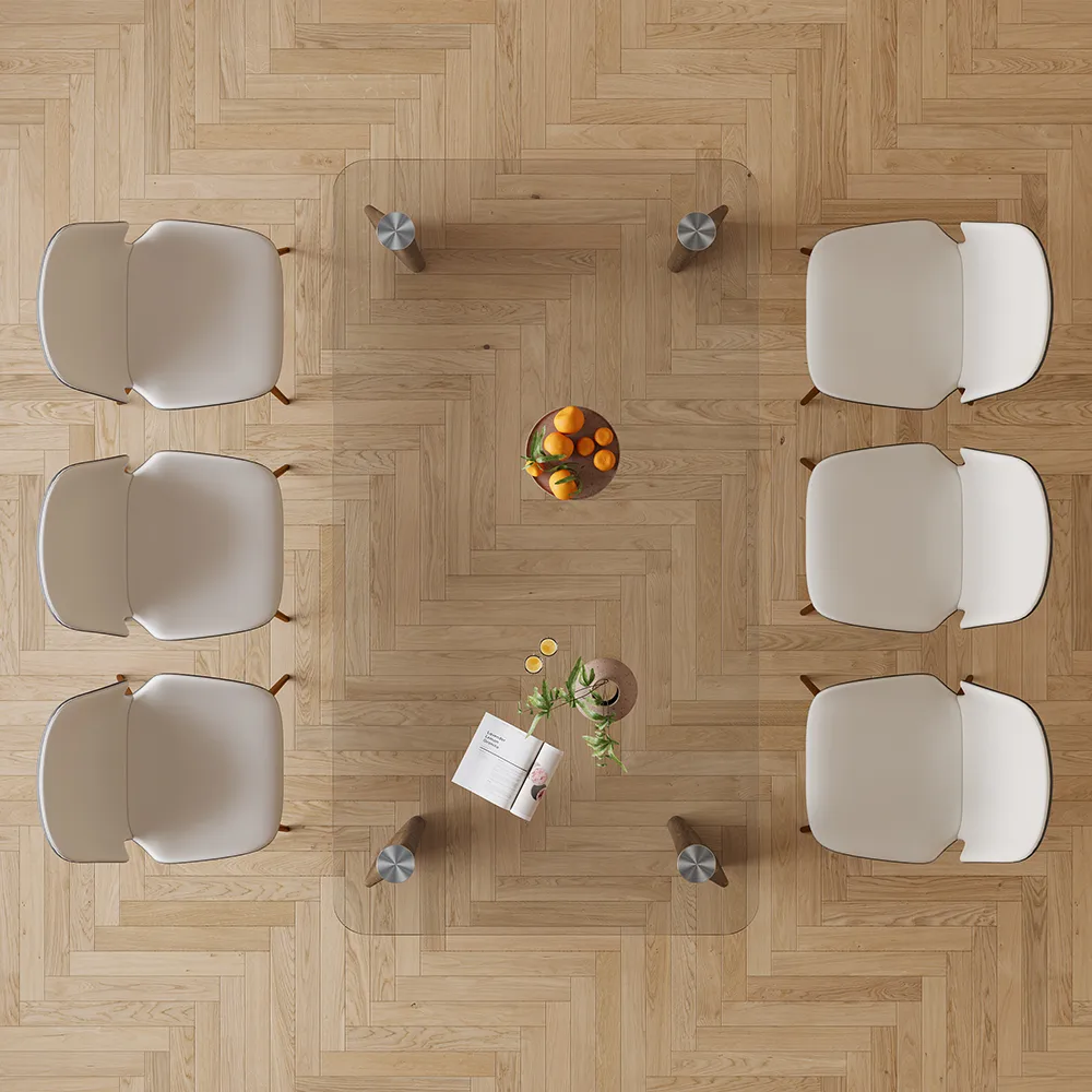 71" Rectangle Glass Dining Table for 8 Person Walnut Solid Wood 4-Legs — image 4