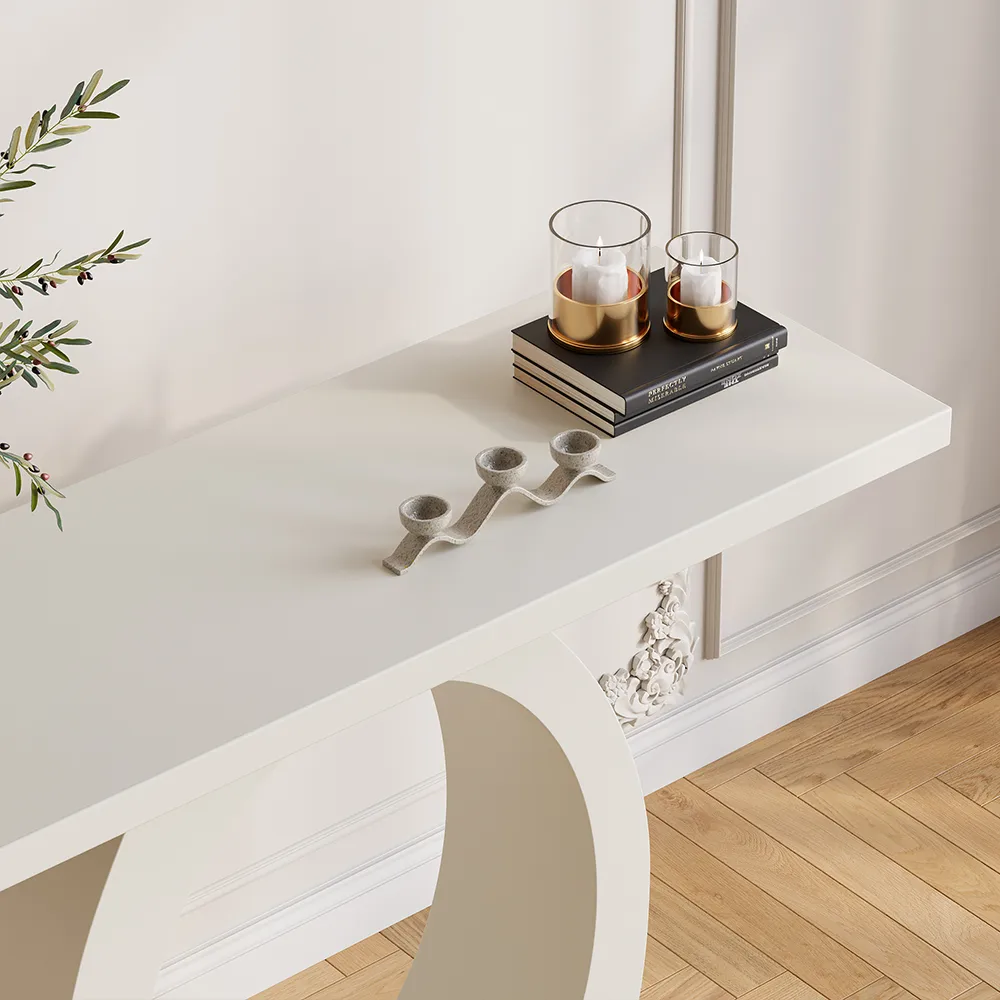 39.4" Modern Black Console Table with Circle Base Rectangular Entryway Table — image 14