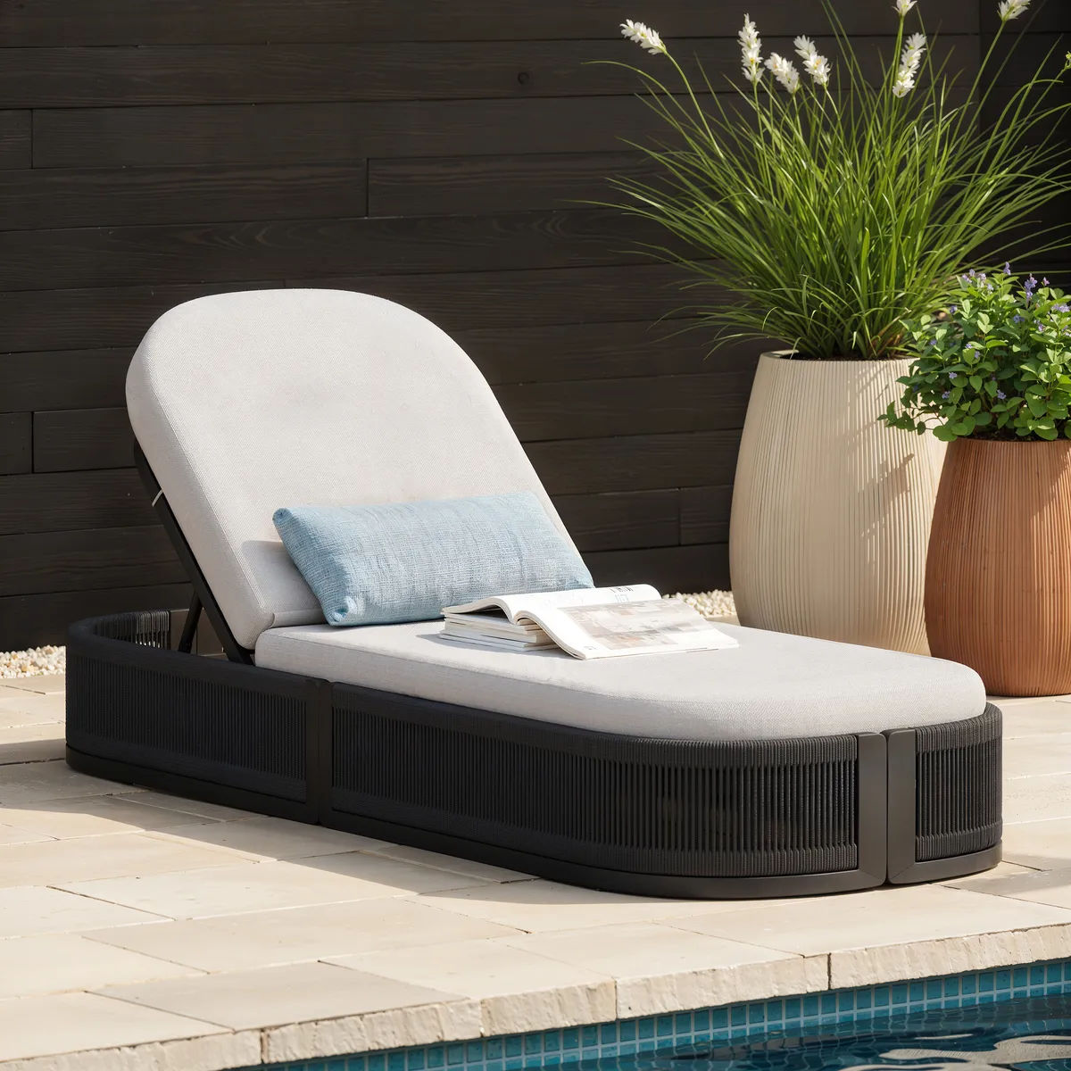 Costra Outdoor Aluminum & Rope Weave Reclining Chaise Lounge