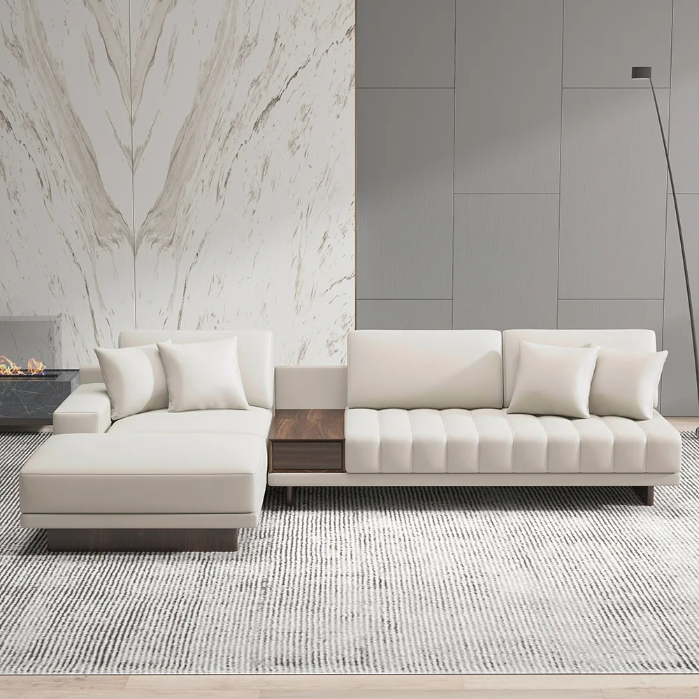 126" L-Shaped Off-White Modular Sectional Sofa with Ottoman for Living Room — image 12