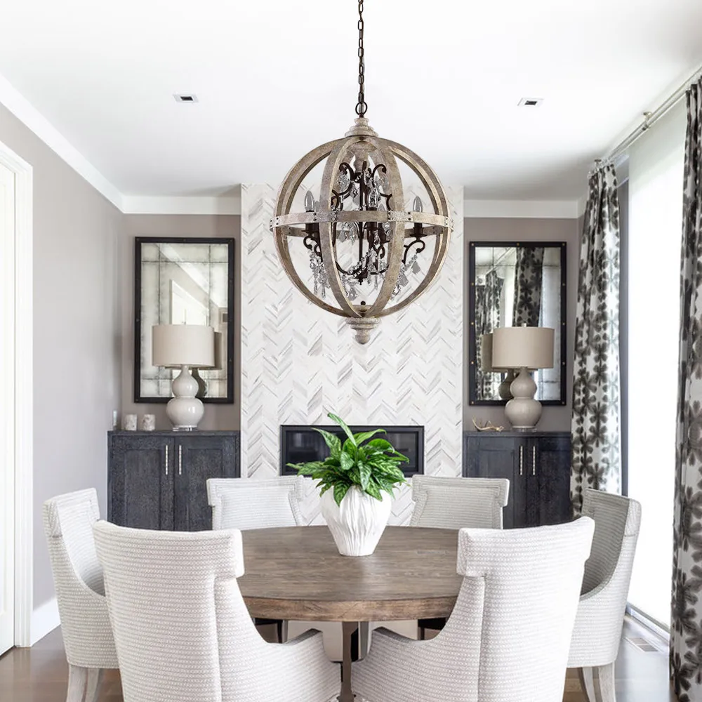 Rustic 5-Light Globe Chandelier Weathered Wooden Ceiling Light — image 3