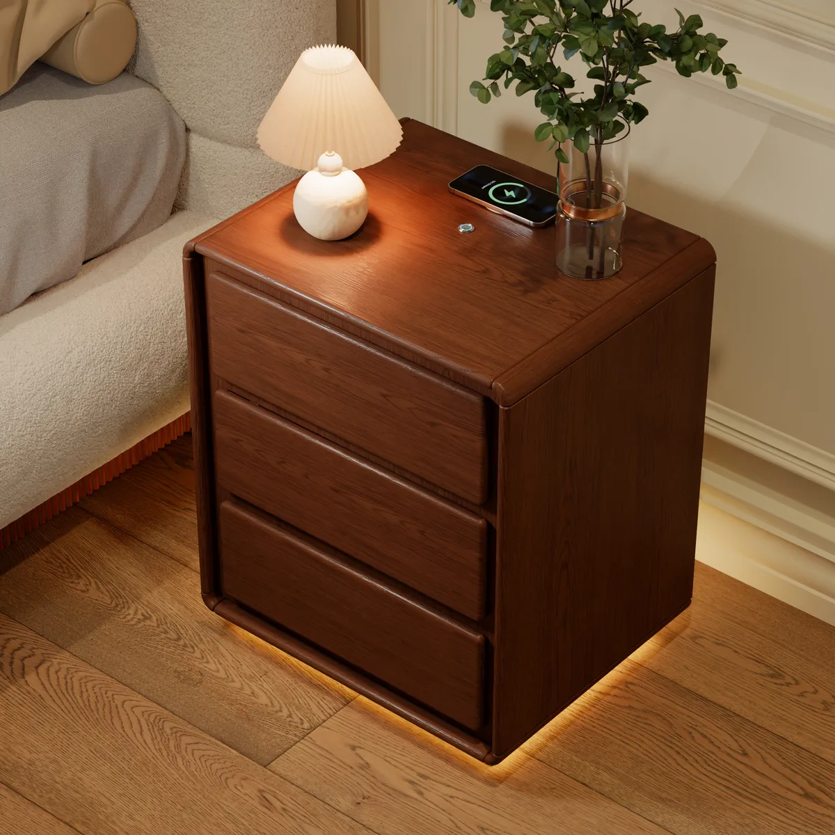 Haloa Walnut 3-Drawer LED Nightstand with Charging Station — image 13