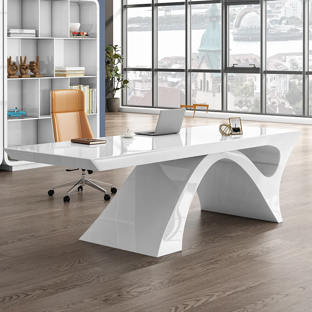 Modern 55" Rectangular Black Writing Desk with Arched Base — image 14