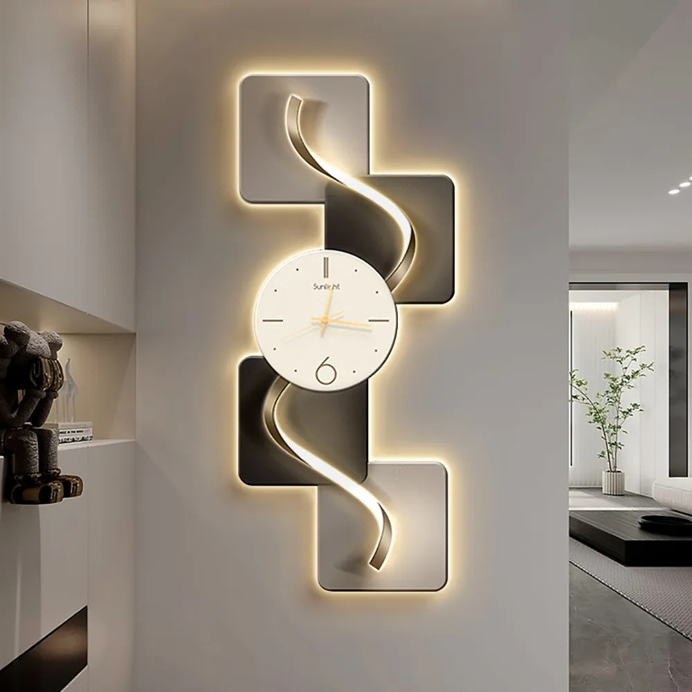 39.4" Large Silent Wall Clock Light Modern Abstract Geometric Decor Art Living Room